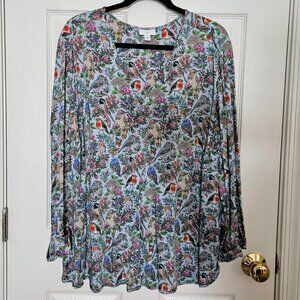 J. Jill Lenzing Ecovero Long-Sleeve Top with Adorable Bird Print Plus 4X